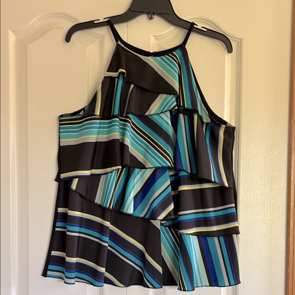 Worthington Black and Blue Asymmetrical Sleeveless Top